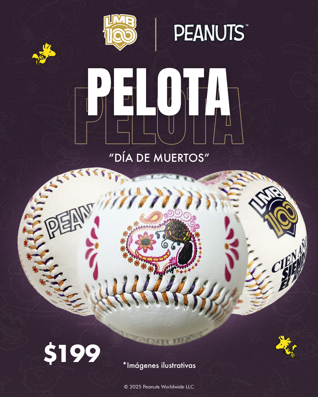 Pelota Conmemorativa Día de Muertos Peanuts / LMB 100 años