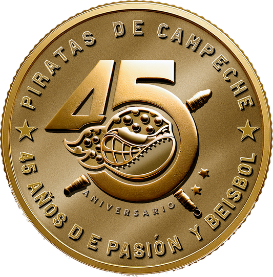 Moneda Conmemorativa Edición: 45 Aniversario Piratas de Campeche, limitada a 100 ejemplares